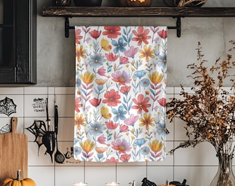Bright Floral Cotton Tea Towel: Spring Garden Kitchen Decor