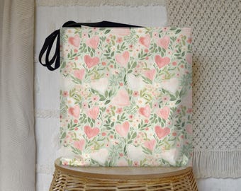 Floral Hearts Tote Bag: Pink & White Flower Design