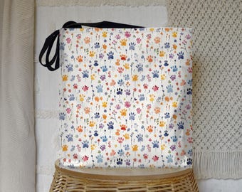 Paw Print Tote Bag: Colorful Floral Pet Lover Accessory