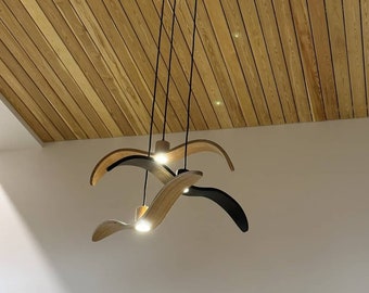 Holzanhänger Leuchten, Hängelampenschirm, moderne Anhänger LED-Lampe, skandinavische Anhänger Beleuchtung, Holzhängelampe Wohnzimmer