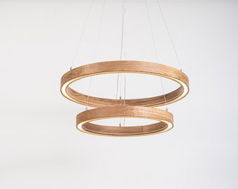 Modern Round Wooden Pendant Chandelier: Elegant Suspension Lighting for Living Room, Kitchen, Dining Area