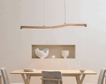 Linear Chandelier, Wood Pendant Light, Rustic Hanging Lamp, Dining Room Light, Kitchen Island Lighting