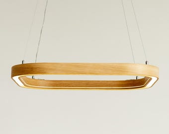 Rustic Round Wood Pendant Light: Mid-Century Modern Chandelier for Dining Room & Kitchen Island