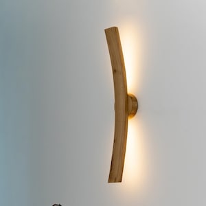 Mid Century Modern Oak Wall Sconce: Long Plug-In Light Fixture