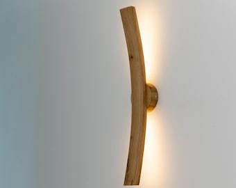 Mid Century Modern Oak Wall Sconce: Long Plug-In Light Fixture