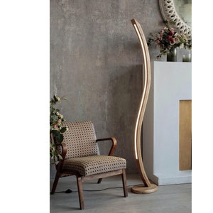 Wood Floor Lamp, Arc Floor Lamp, Modern Standing Lamp, Wood LED Floor Lamp, Minimalist Floor Lamp, Scandinavian Light, Corner Floor Lamp