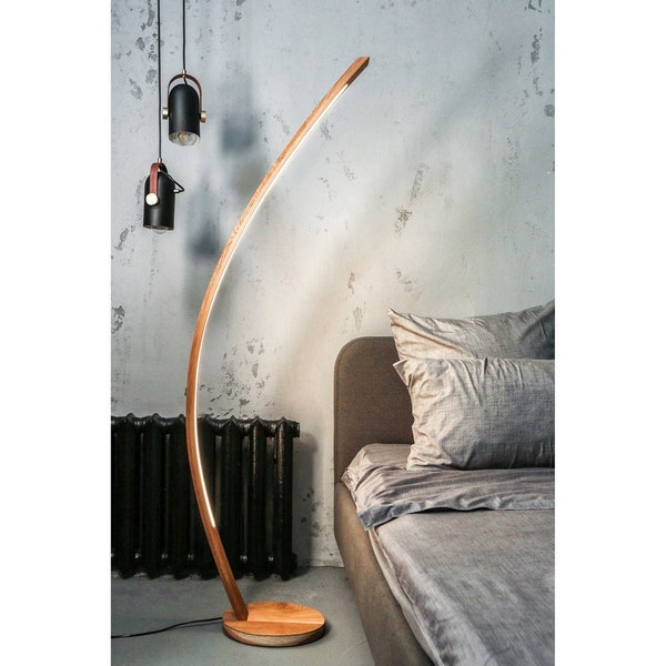 Modern Standing Floor Lamp, Wood Arc Floor lamp , Dimmable Floor Lamp, Bright Corner Floor Lamp, LED Floor Lamp Remote Control, Stand Lamp