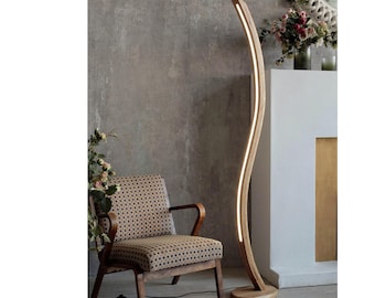 Minimalist Wooden Arc Floor Lamp: Modern LED Scandinavian Corner Light for Living Room