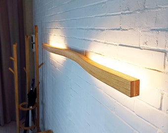 Minimalist Oak LED Wall Sconce: Handmade Linear Light Fixture for Modern Home Decor