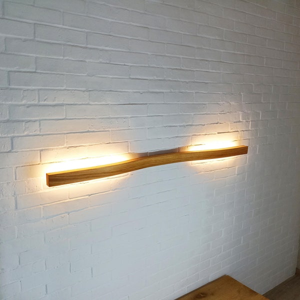 Wood wall light, Modern wall sconce, Plug in wall sconce, Bedside lighting,  Linear LED wall sconce, Wall light fixture, Wooden wall lamp