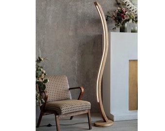Wood Floor Lamp with Foot Switch, Modern Standing Floor Lamp, LED Floor Light, Arc Reading Floor Lamp, Corner Floor Lamp, Tall Floor Lamp