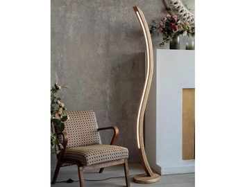 Handcrafted Mid-Century Oak LED Floor Lamp: Modern Reading Light for Living Room or Bedroom