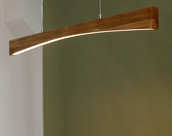 Rustic-Modern Linear Wood Pendant Light for Kitchen Island, Dining Table, or Bar