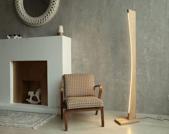 Dimmable LED Oak Floor Lamp: Modern Scandinavian Standing Light