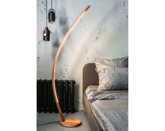 Modern Standing Floor Lamp, Wood Arc Floor lamp , Dimmable Floor Lamp, Bright Corner Floor Lamp, LED Floor Lamp Remote Control, Stand Lamp