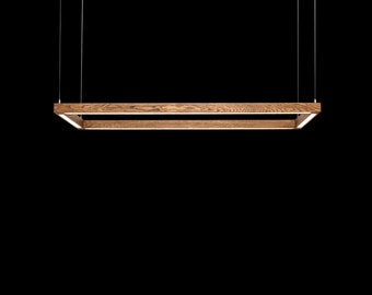 Modern Rectangular Wood Pendant Light: LED Chandelier for Living Room, Kitchen, Dining Area