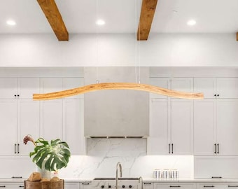 Gebogen houten lineaire hangkroonluchter: moderne led-hanglamp voor keukeneiland en eetkamer