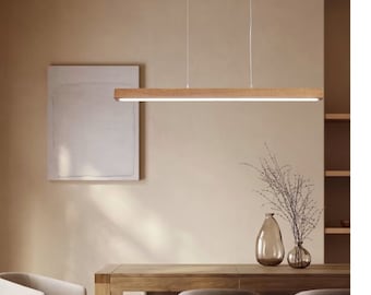 Modern Linear Wood Pendant Light - Kitchen Island Chandelier for Dining Table and Bar