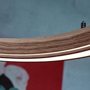 Wood pendant light from solid oak. This pendant lamp is perfect for a kitchen island, living room, bedroom. Scandinavian ceiling light with professional LED strip