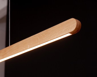 Linear Wood Pendant Light: Modern Kitchen Island Chandelier for Dining, Bar, Pool Table