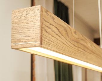 Handcrafted Linear Wood Pendant Light: Modern Industrial Chandelier for Kitchen, Bar, Restaurant