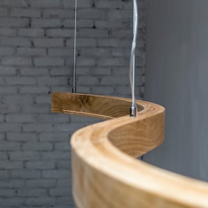 Wood pendant light from solid oak. This pendant lamp is perfect for a kitchen island, living room, bedroom. Scandinavian ceiling light with professional LED strip