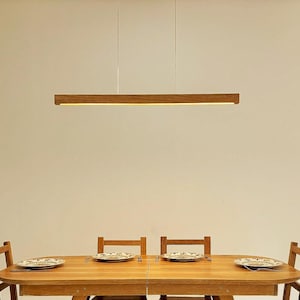Rustic Wood Linear Chandelier: Modern Pendant Light for Dining Room, Kitchen Island, Restaurant