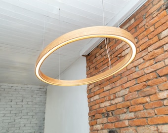 Oval Wood Chandelier: Modern Farmhouse Pendant Light for Dining Room, Rustic Ceiling Fixture, Unique Hanging Lamp
