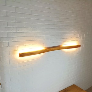 Horizontal LED Wood Wall Sconce: Modern Minimalist Plug-in Light for Bedroom, Vanity, Living Room