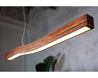 Linear Pendant Light, Modern Pendant Lamp over Kitchen Island, Wood Ceiling Light Fixture, Pendant Chandelier lamp, Hanging lamp dining room