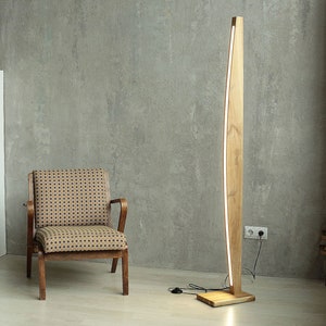 Wood Floor Lamp, Standing Led Dimmable Lamp, Modern Floor Reading Lamp, Arc Floor Lamp, Corner Floor Lamp, Tall Floor Scandinavian Lamp