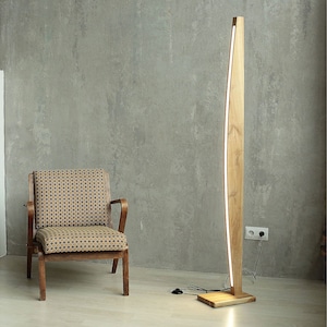 Wood Floor Lamp, Standing Led Dimmable Lamp, Modern Floor Reading Lamp, Arc Floor Lamp, Corner Floor Lamp, Tall Floor Scandinavian Lamp