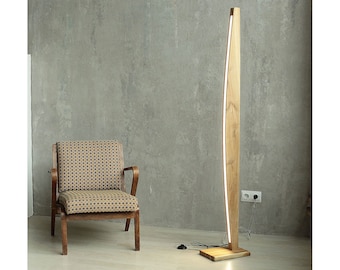 Modern Wooden LED Floor Lamp: Unique Handmade Corner Standing Light for Ambient Reading