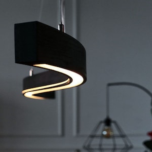 Wood pendant light from solid oak. This pendant lamp is perfect for a kitchen island, living room, bedroom. Scandinavian ceiling light with professional LED strip