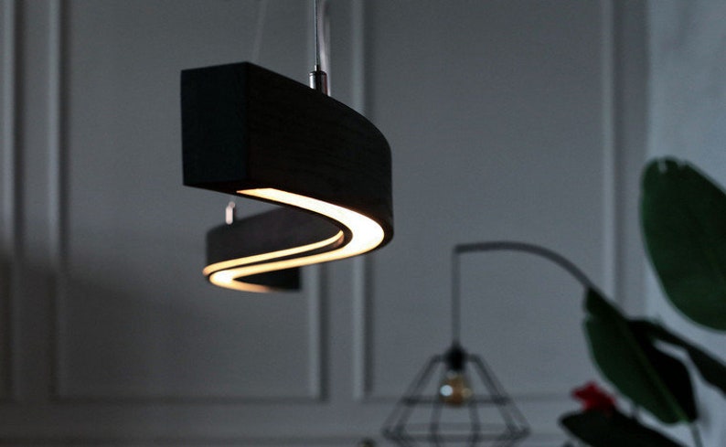 Wood pendant light from solid oak. This pendant lamp is perfect for a kitchen island, living room, bedroom. Scandinavian ceiling light with professional LED strip