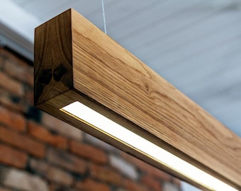 Modern Wooden Linear Pendant Chandelier for Dining Room, Kitchen Island, and Restaurant Lighting