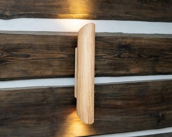 Oak Wood Wall Sconce: Handmade Plug-in Up Down Light for Bedroom, Bathroom, Living Room