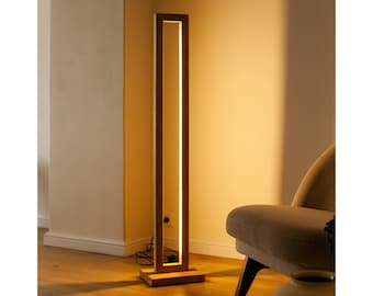 Handmade Modern Oak Wood Floor Lamp: Mid-Century Standing Light for Living Room