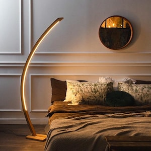 Wood Floor Lamp, Arc Floor Lamp, Modern Standing Lamp, Reading Floor Lamp, Corner Floor Lamp Mid Century, Unique Led Floor Lamp