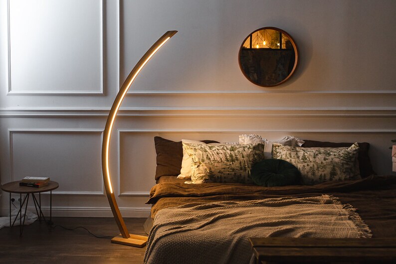 Wood Floor Lamp, Arc Floor Lamp, Modern Standing Lamp, Reading Floor Lamp, Corner Standing Scandinavian Lamp, Floor Lamp Remote Control