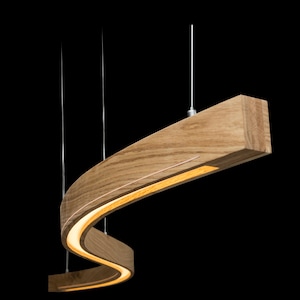 Wood pendant light from solid oak. This pendant lamp is perfect for a kitchen island, living room, bedroom. Scandinavian ceiling light with professional LED strip