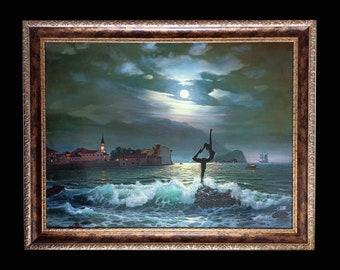 Vintage Style Painting,Hand-painted painting on canvas,Mediterranean-sea Canvas Art, Original Mediterranean Landscape Oil Painting on canvas