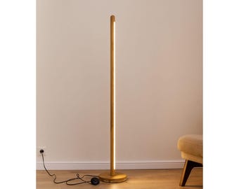Rustic Wood Round Floor Lamp: Modern Ambiance Lighting for Living Room & Bedroom