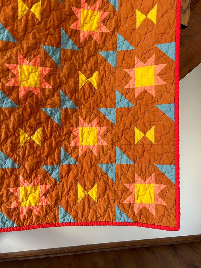 Retro Sunny Flutter Stars Quilt W/flannel Backing Etsy