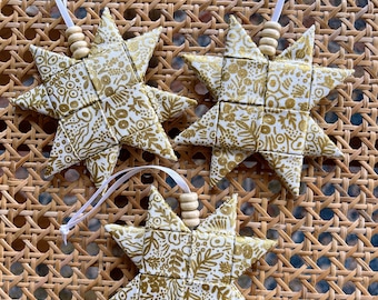 Scandinavian Folded Star Ornaments, Set of Three, Rifle Paper Co. Fabric