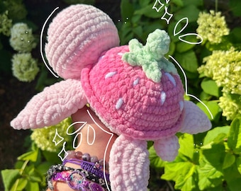 Crochet Strawberry Turtle Stuffed Animal Plushie