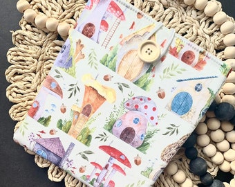 Mushroom Village Book Sleeve, Mushroom house book cover, Cute mushroom book sleeve, Padded book sleeve, book buddy, book purse, book cover
