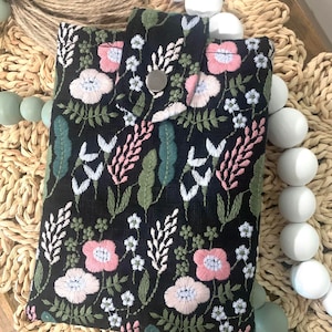 Embroidered Black Lavender Floral Book sleeve, Kindle sleeve, table sleeve, bible sleeve, ereader sleeve, ipad sleeve, kobo sleeve,book gift