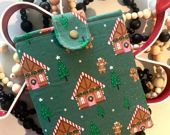 Green Glitter Gingerbread House Book Sleeve, Kindle Sleeve, Ereader sleeve, tablet sleeve, christmas book sleeve, ipad sleeve, book cover