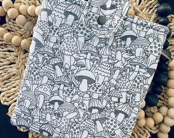 Ready to ship! Sketchy Mushrooms Book Sleeve - Black and White Mushroom Kindle Sleeve, Mushroom book cover, Stacked mushroom book jacket,